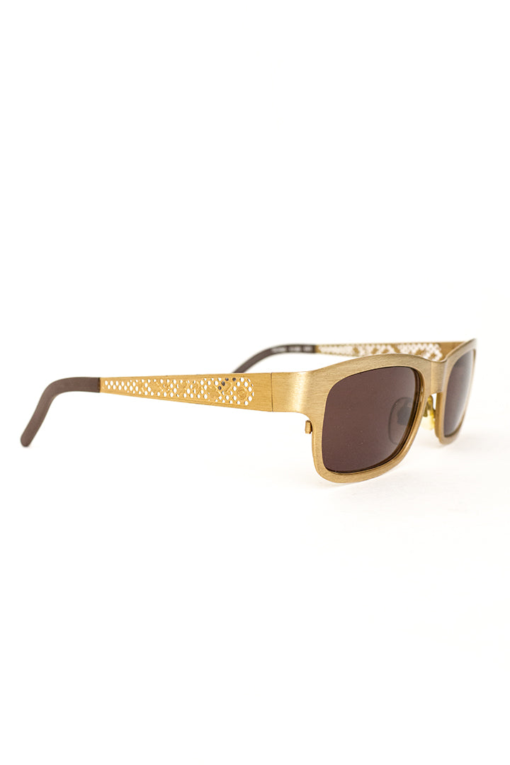 Jaren 90 Kenzo Techno zonnebril met metalen montuur en geperforeerd logo