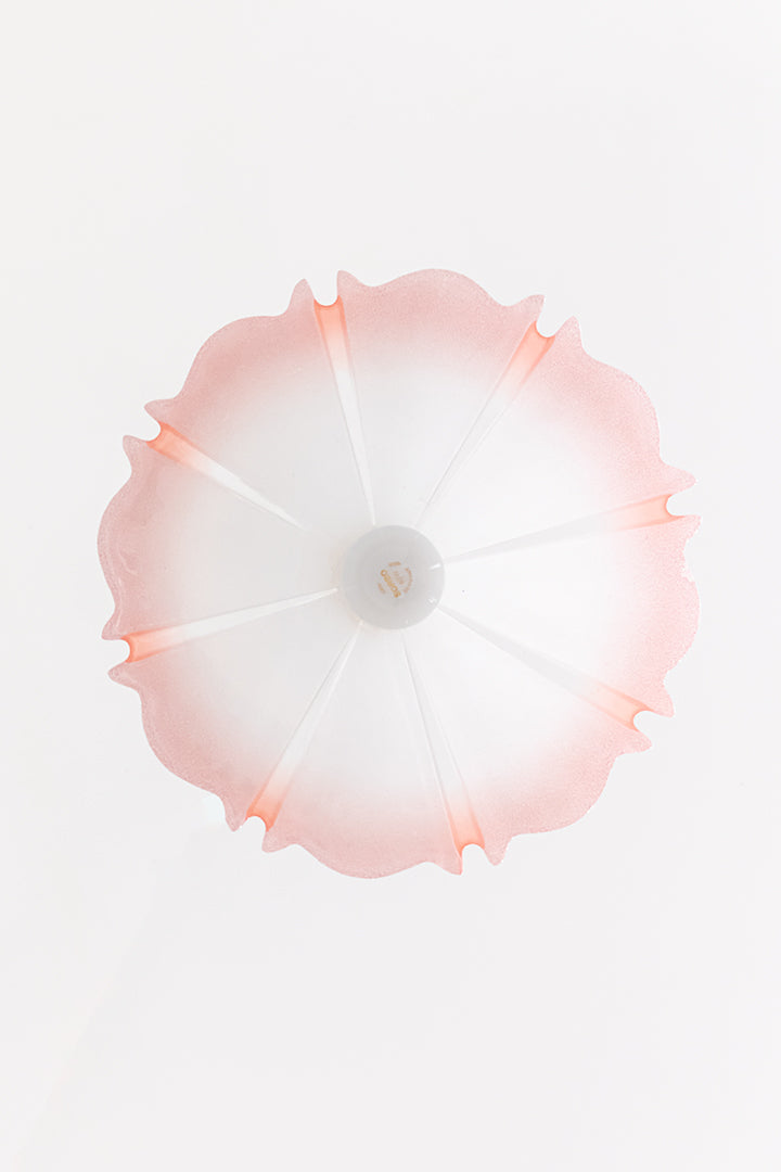 Jaren 90 hanglamp van ‘geplooid’ glas lichtroze