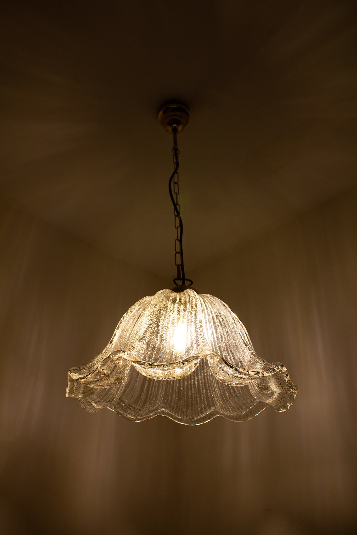 Jaren 70 glazen getextureerde Massive hanglamp