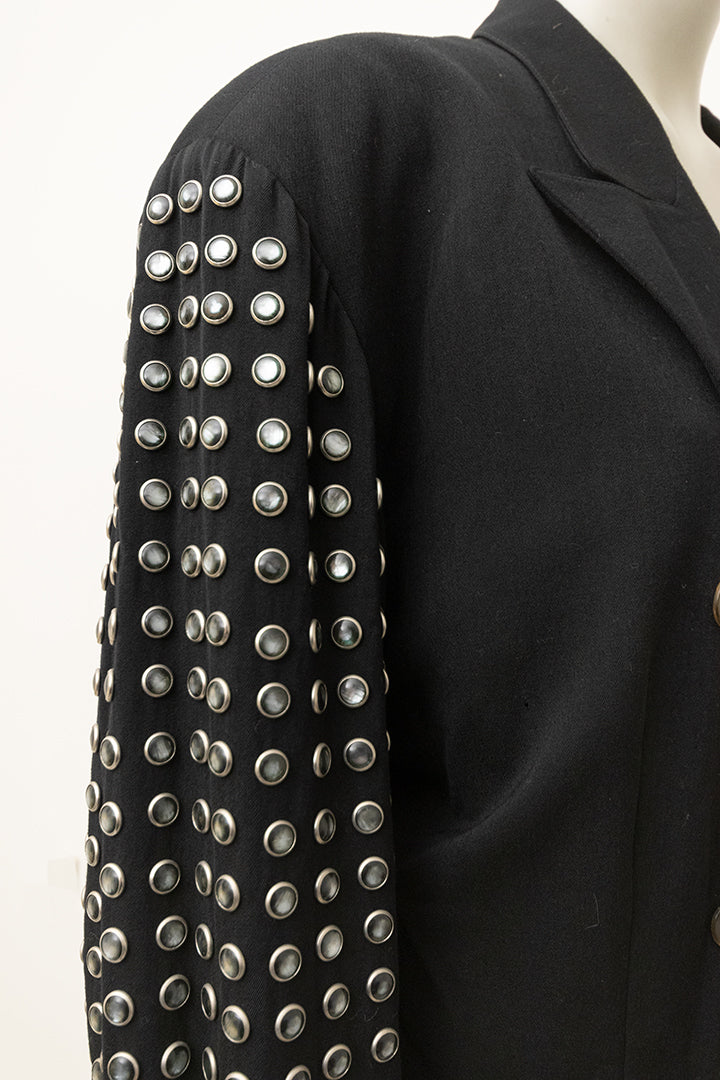 Jean Paul Gaultier voor Gibo zwart wollen colbert met studs jaren 80