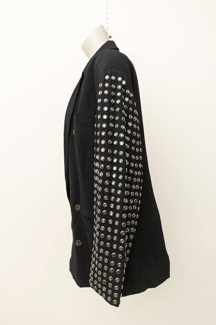 Jean Paul Gaultier voor Gibo zwart wollen colbert met studs jaren 80