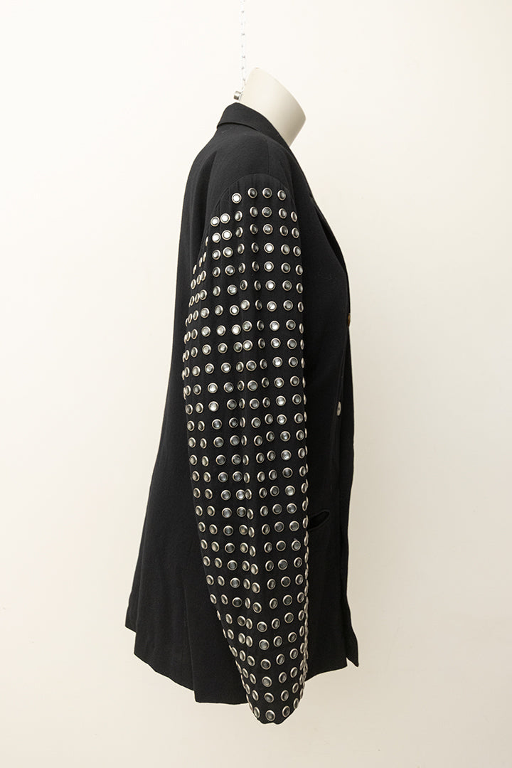 Jean Paul Gaultier voor Gibo zwart wollen colbert met studs jaren 80