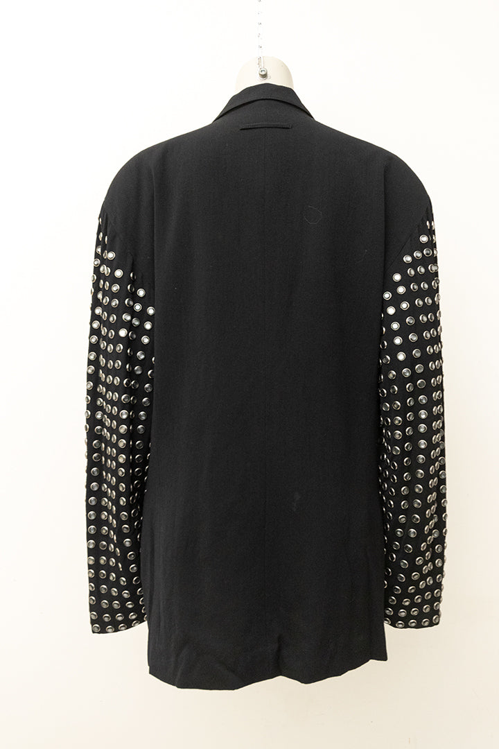 Jean Paul Gaultier voor Gibo zwart wollen colbert met studs jaren 80