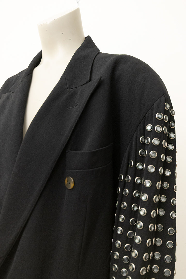 Jean Paul Gaultier voor Gibo zwart wollen colbert met studs jaren 80