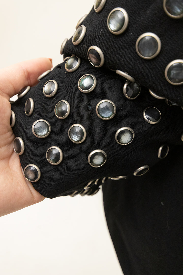 Jean Paul Gaultier voor Gibo zwart wollen colbert met studs jaren 80