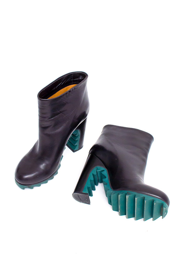 Jil Sander leren enkellaarzen met groene ‘sawtooth’ zool