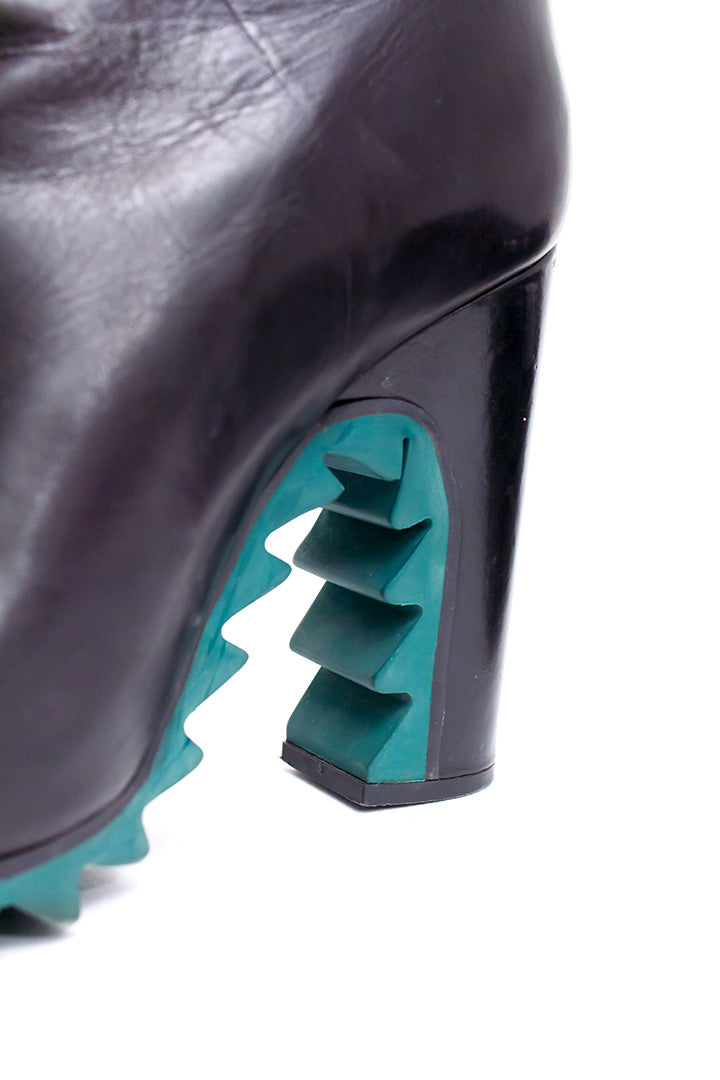 Jil Sander leren enkellaarzen met groene ‘sawtooth’ zool
