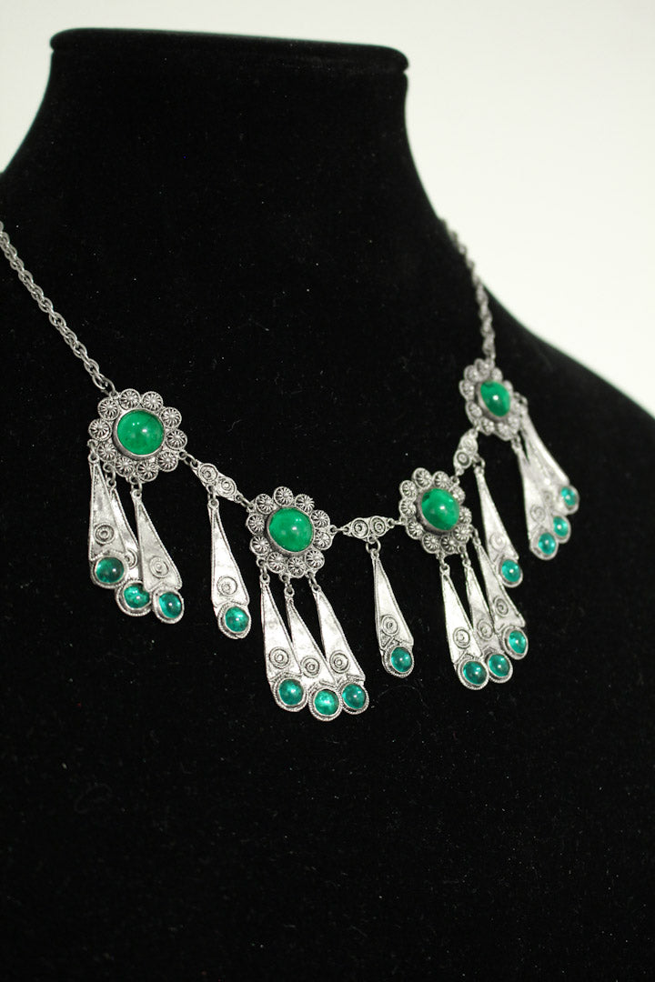 Jugendstil collier groen kristal