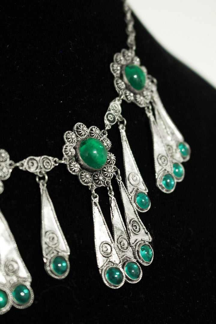 Jugendstil collier groen kristal