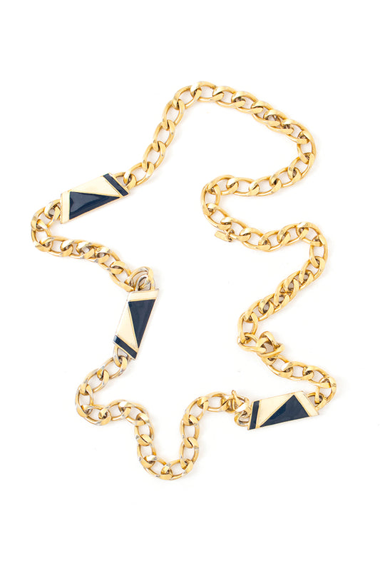 Ketting met grove schakels en emaille decoraties jaren 80