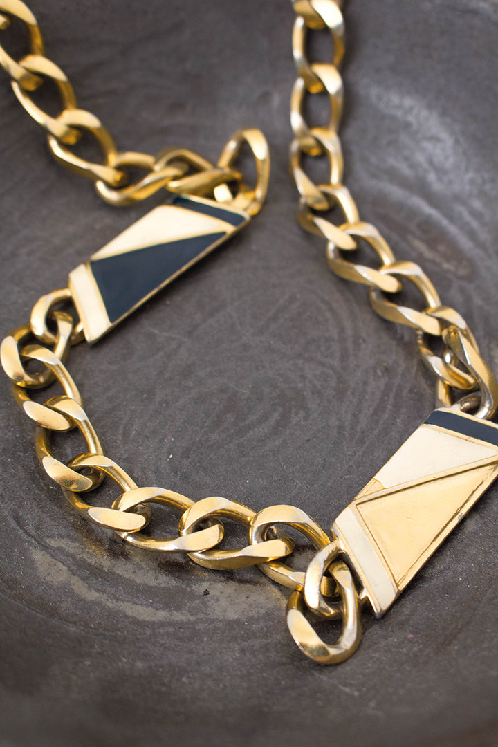 Ketting met grove schakels en emaille decoraties jaren 80