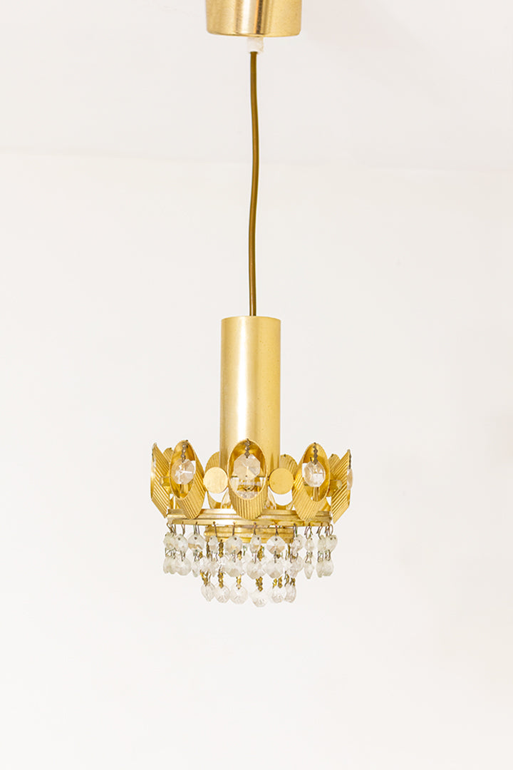 Kleine vintage kroonluchter messing met kristallen Palme & Walter jaren 60