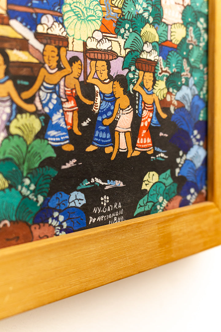 Kleurrijk Indonesisch schilderij N.Y. Gatra Penestanan Ubud vintage