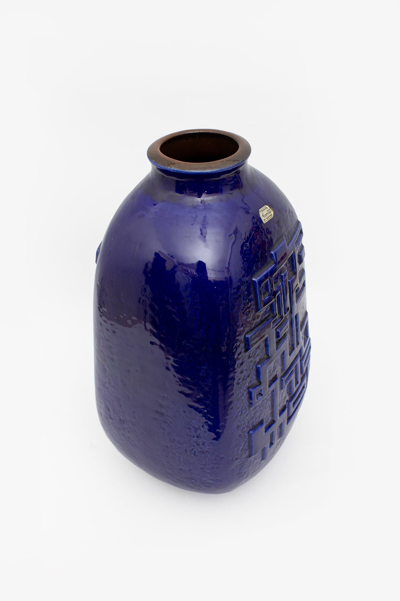 Vintage Carstens West-Germany kobalt-blauwe keramieken vloervaas