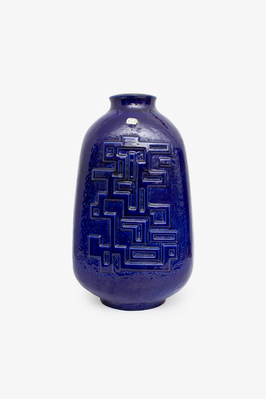 Vintage Carstens West-Germany kobalt-blauwe keramieken vloervaas