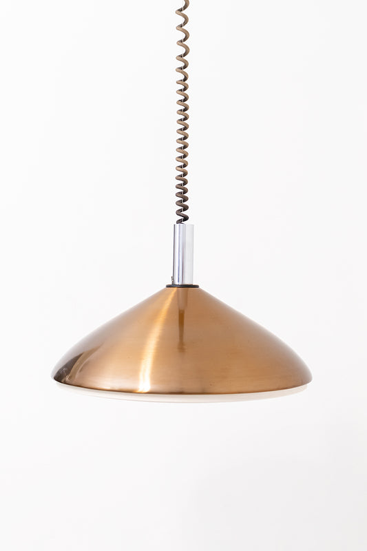 Koperkleurige vintage Erco hanglamp met trekpendel type 1076