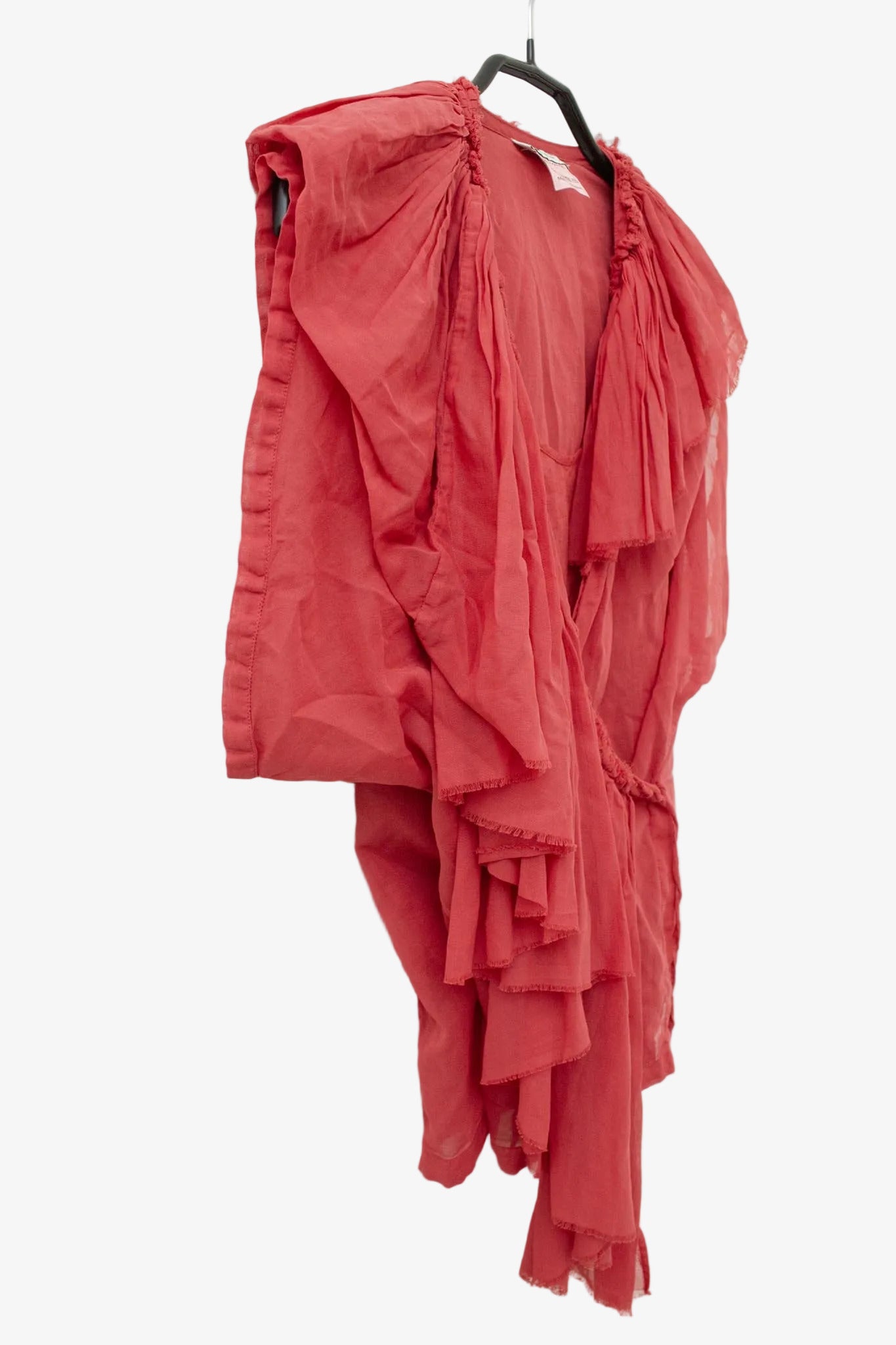 Koraalrode katoenen Dries van Noten SS04 overslagtop met rushing