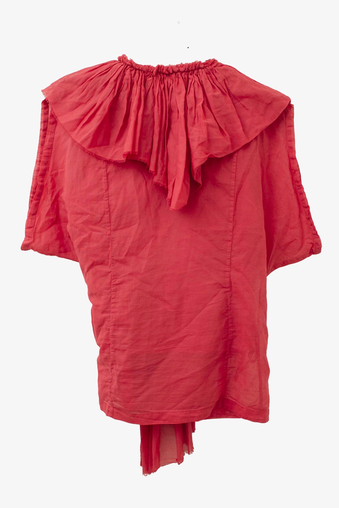 Koraalrode katoenen Dries van Noten SS04 overslagtop met rushing