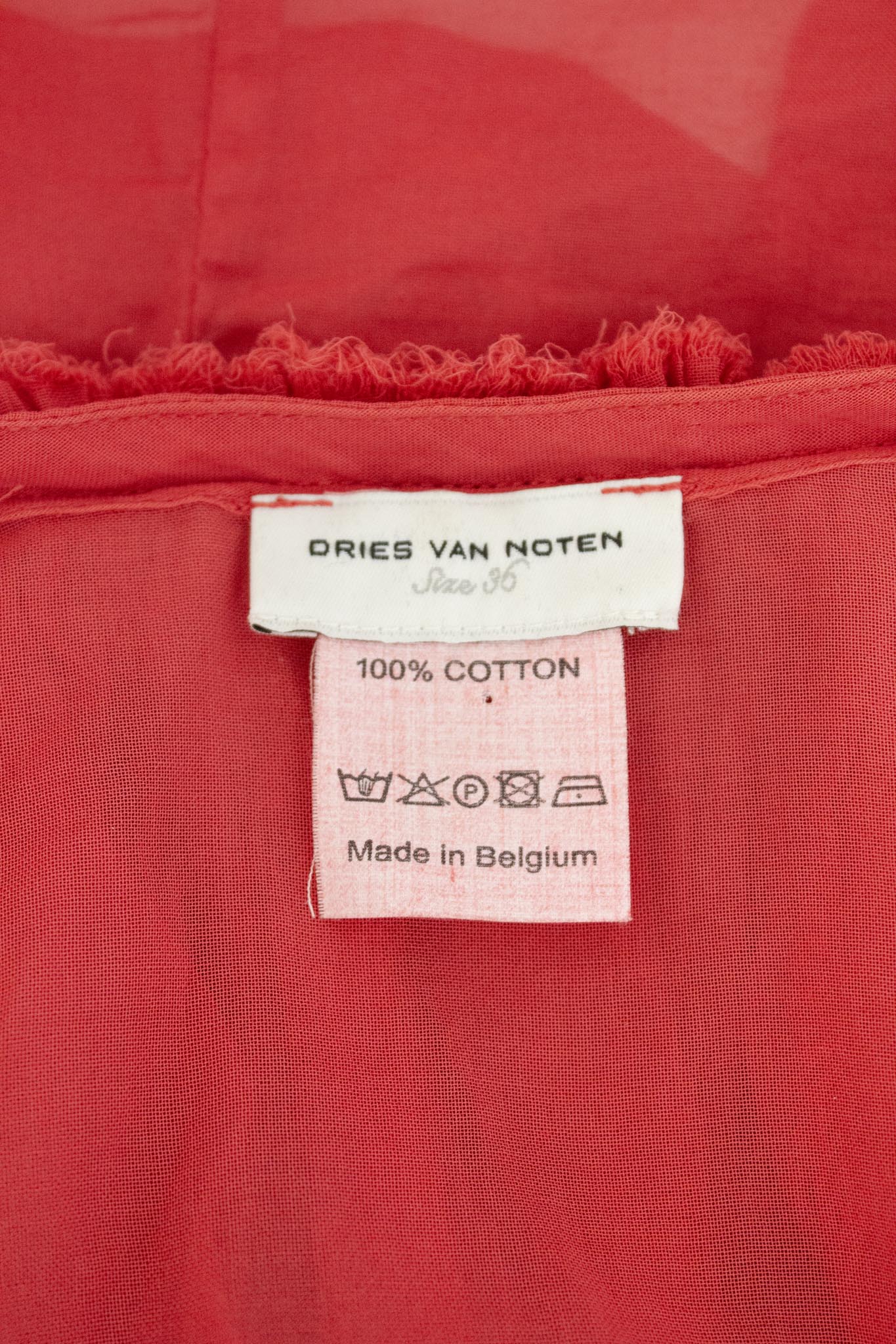 Koraalrode katoenen Dries van Noten SS04 overslagtop met rushing