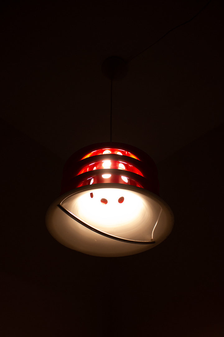 Vintage Lakro hanglamp gelaagd aluminium - rood