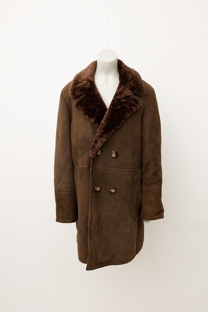 Lammy coat double breasted donkerbruin suède jaren 70