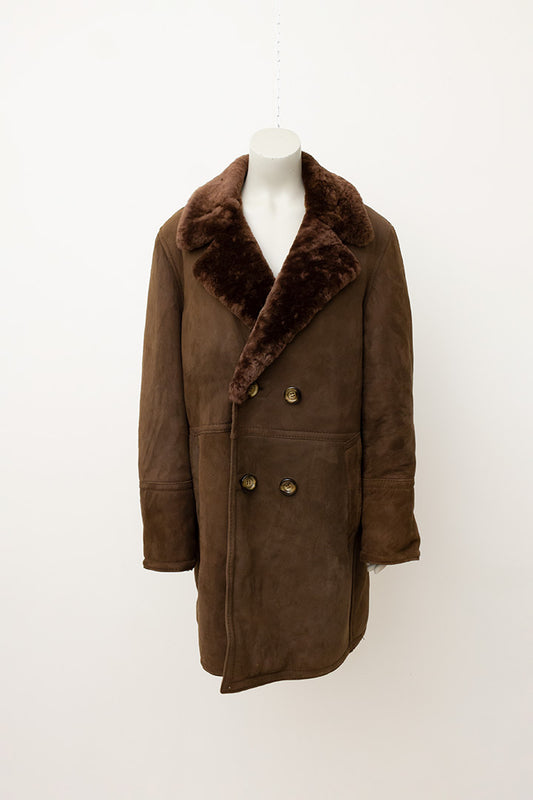 Lammy coat double breasted donkerbruin suède jaren 70