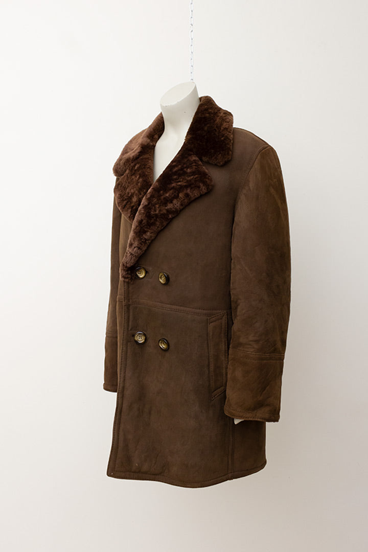 Lammy coat double breasted donkerbruin suède jaren 70