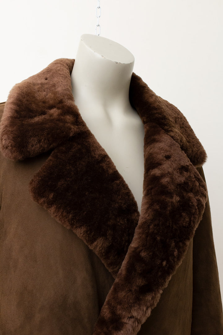 Lammy coat double breasted donkerbruin suède jaren 70