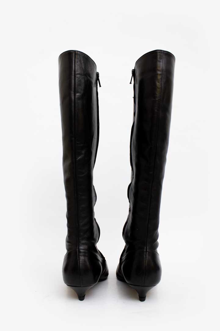 Zwarte leren Marni kitten heel laarzen