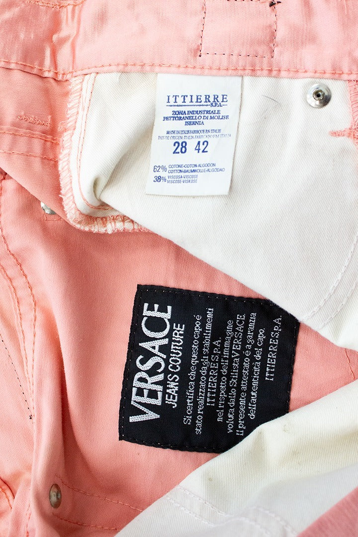 Lichtroze satijnen Y2K Versace Jeans Couture broek