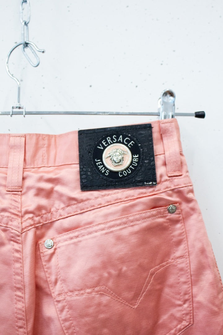 Lichtroze satijnen Y2K Versace Jeans Couture broek