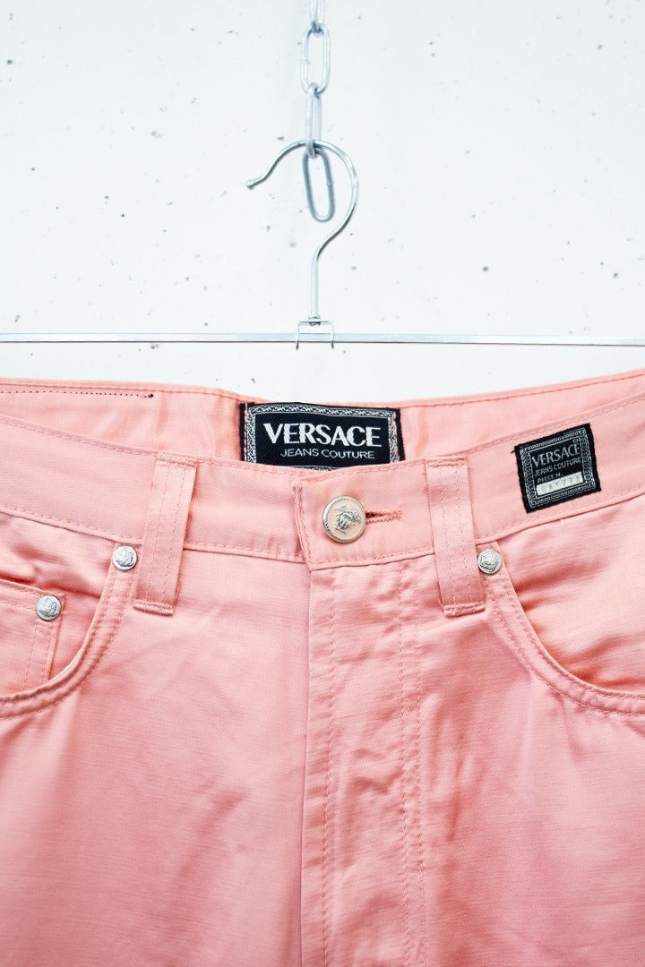 Lichtroze satijnen Y2K Versace Jeans Couture broek