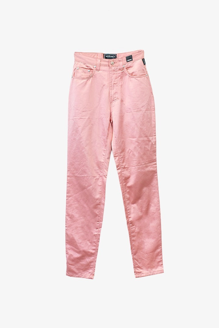 Lichtroze satijnen Y2K Versace Jeans Couture broek