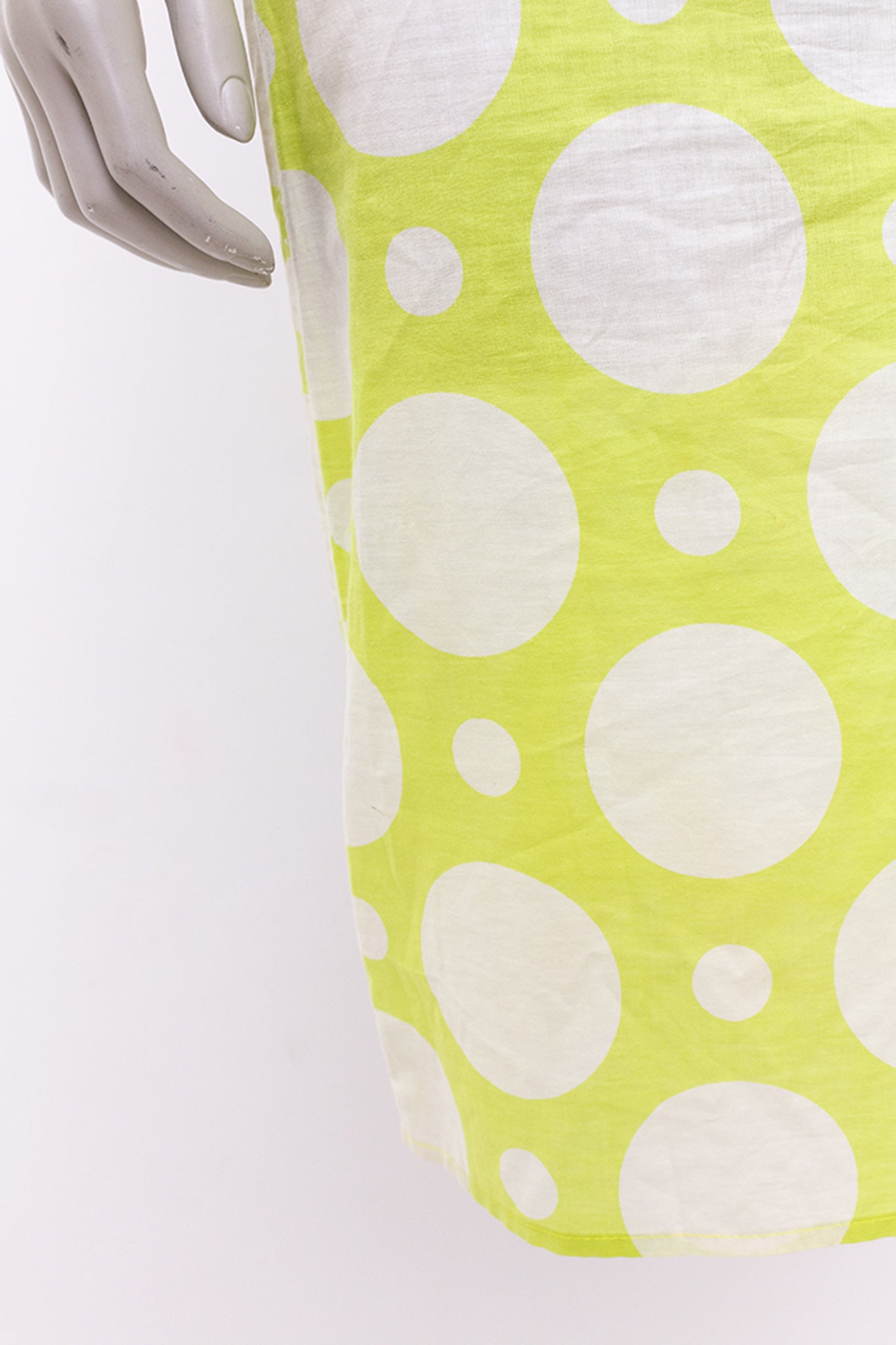 Limoengroene Marni vintage kokerrok met witte polkadots