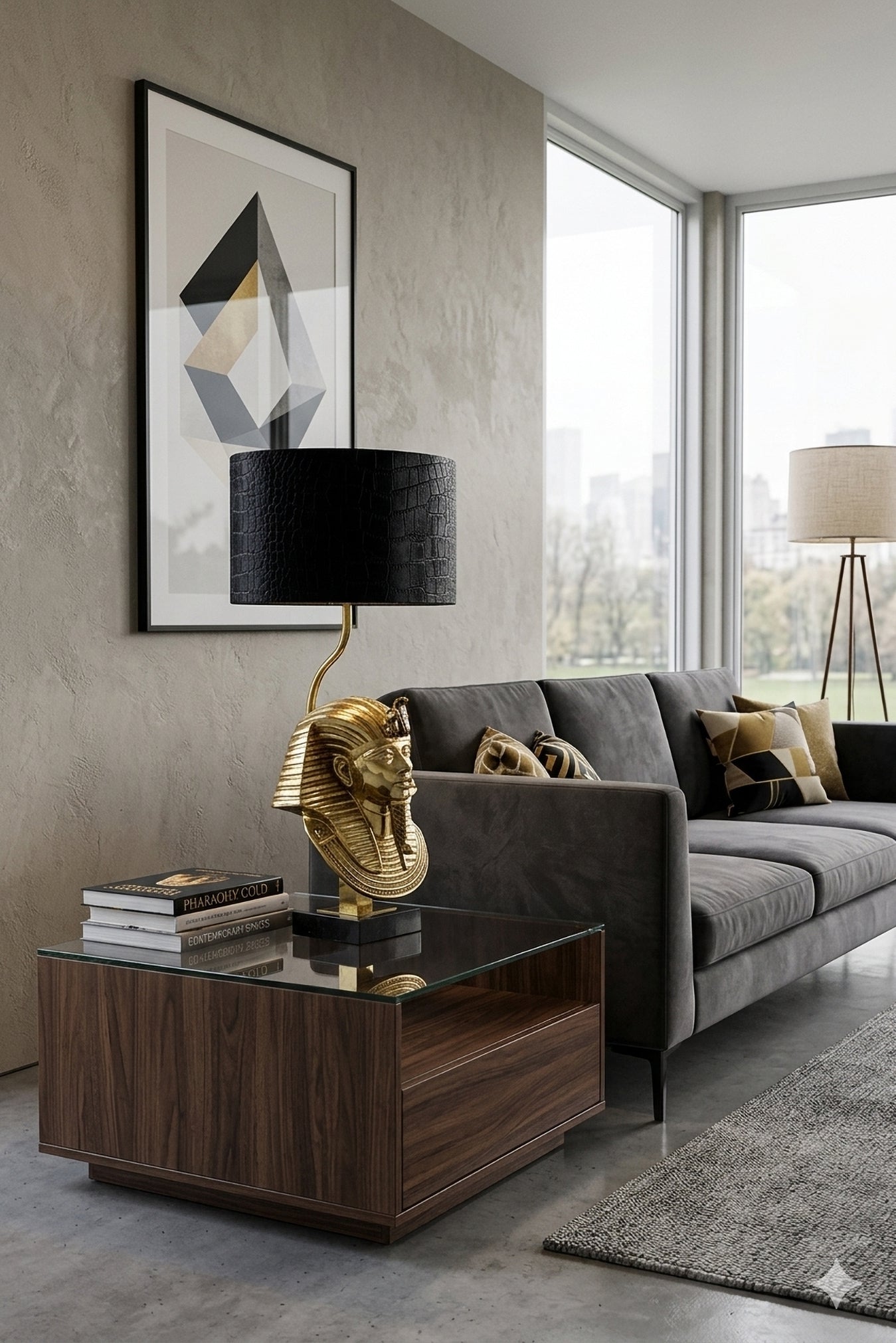  Lusterie DeKnudt Farao 70s tafellamp 24k verguld Noir de Mazy