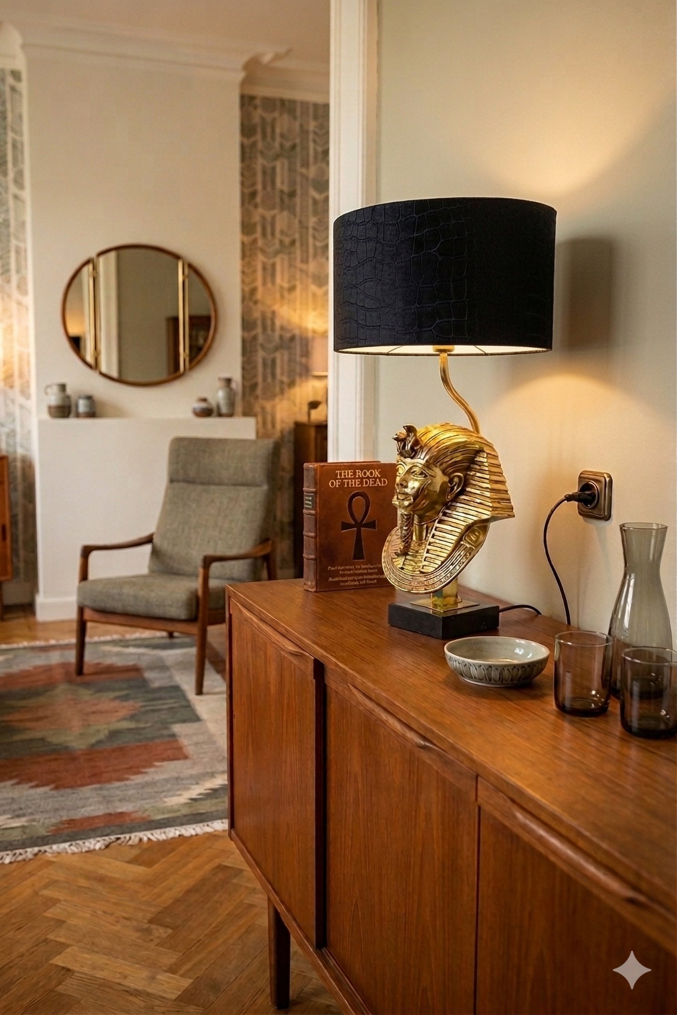  Lusterie DeKnudt Farao 70s tafellamp 24k verguld Noir de Mazy
