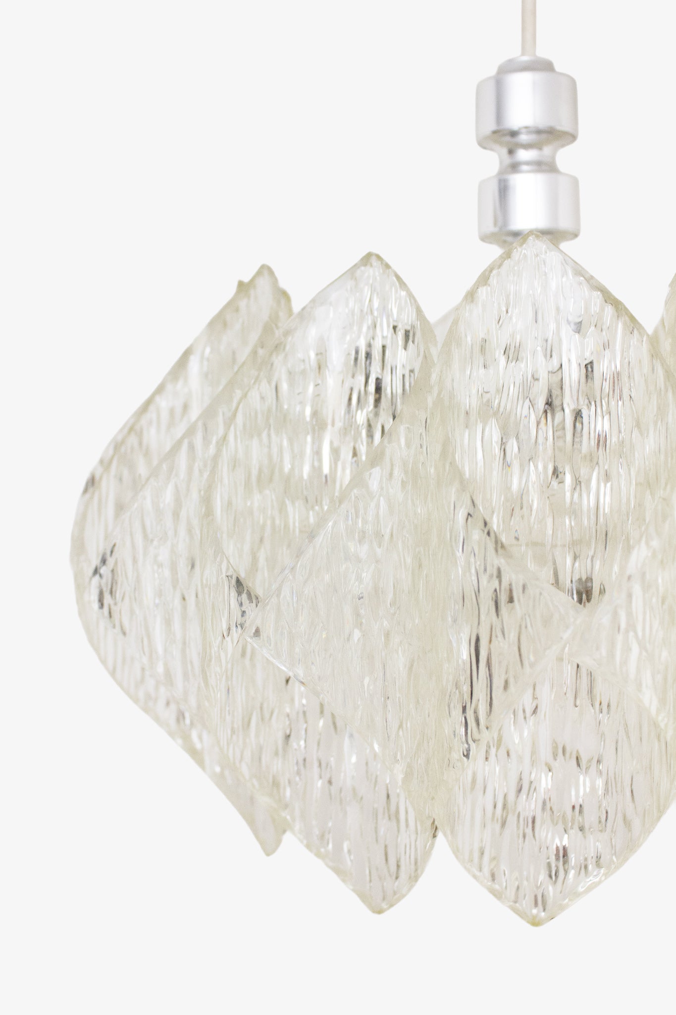 70’s ME Marbach Leuchten ‘ijsglas’ acryl hanglamp met verchroomde ophanging