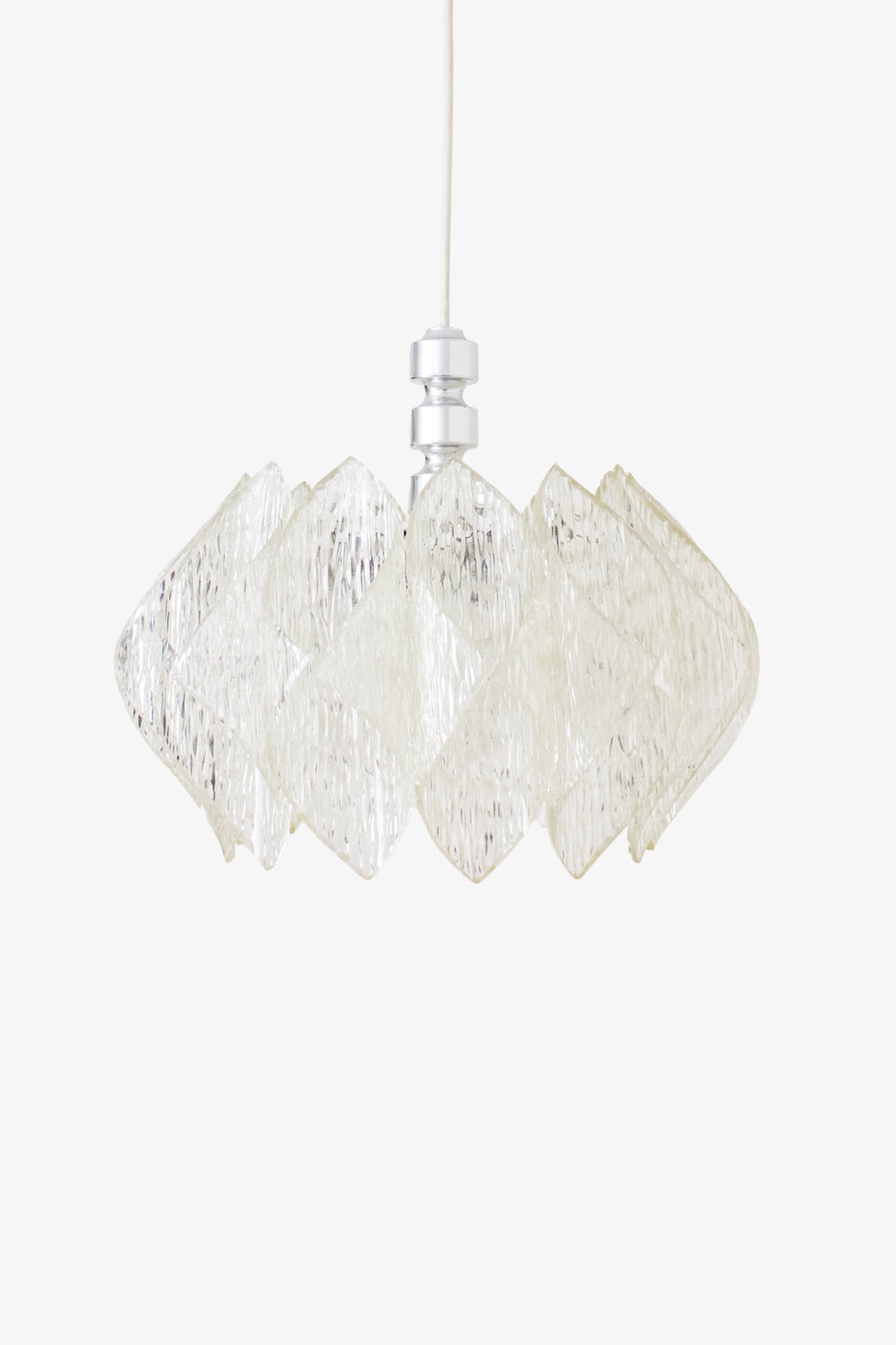 70’s ME Marbach Leuchten ‘ijsglas’ acryl hanglamp met verchroomde ophanging