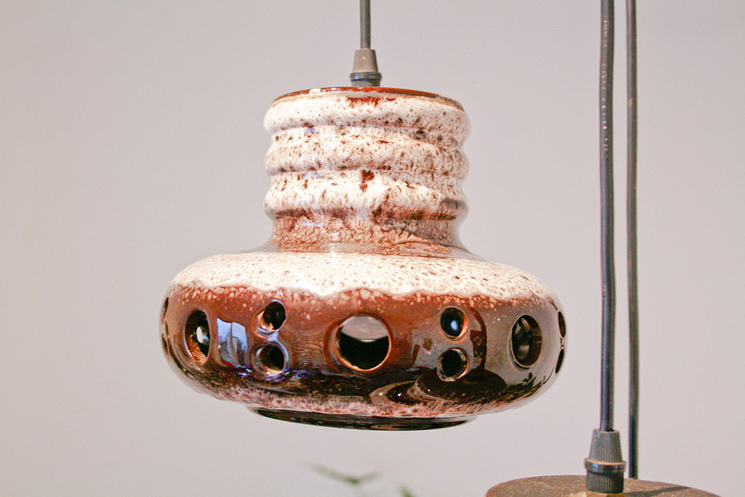 Massive 3 hanglampen vintage keramiek