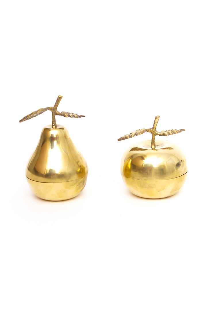 Messing appel en peer vintage opbergdoosjes