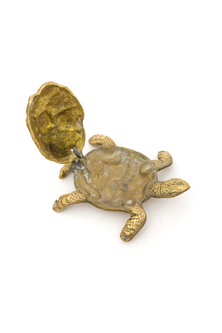 Messing schildpad asbak met deksel vintage