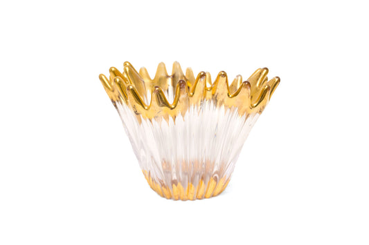Mid-century golvende kristallen schaal met vergulde toppen Bayel Cristallerie