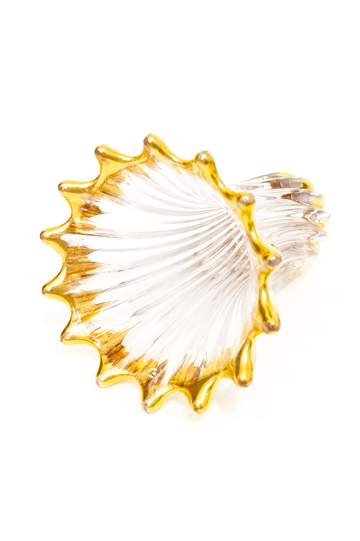 Mid-century golvende kristallen vaas met vergulde toppen Bayel Cristallerie