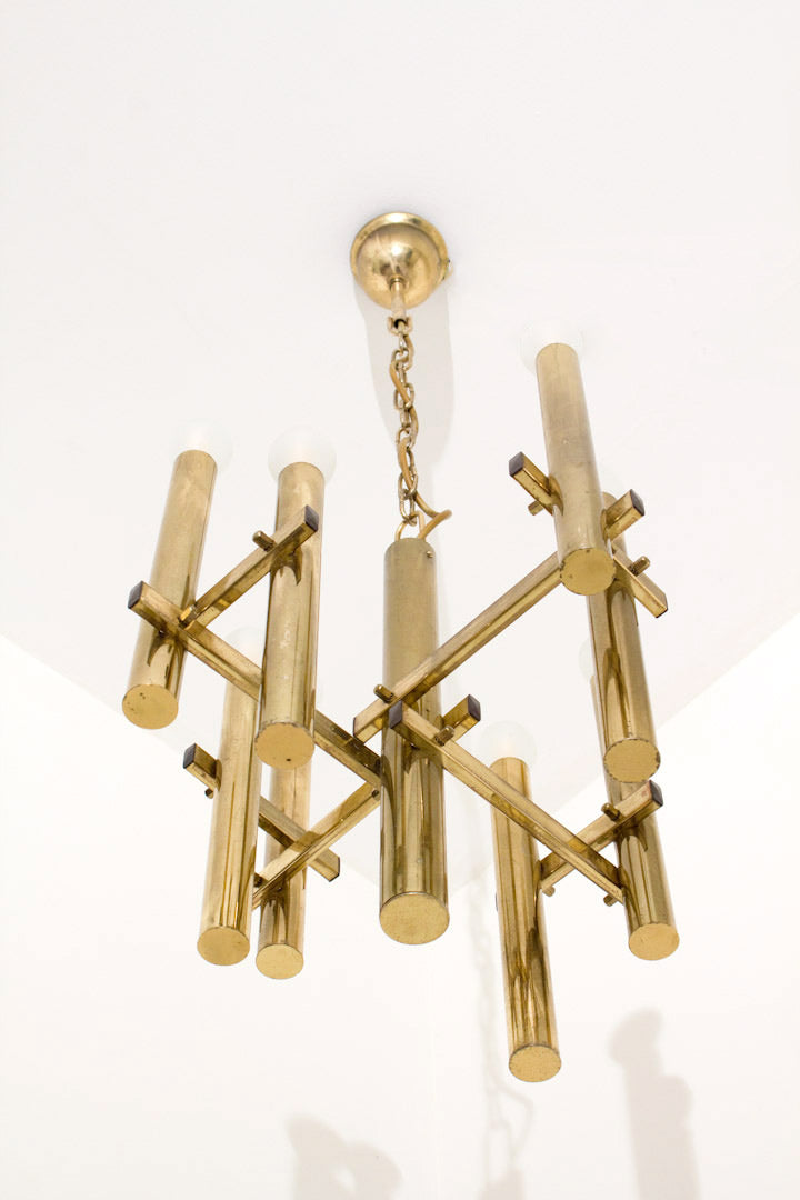 Midcentury Massive messing hanglamp / kroonluchter 'Sciolari'