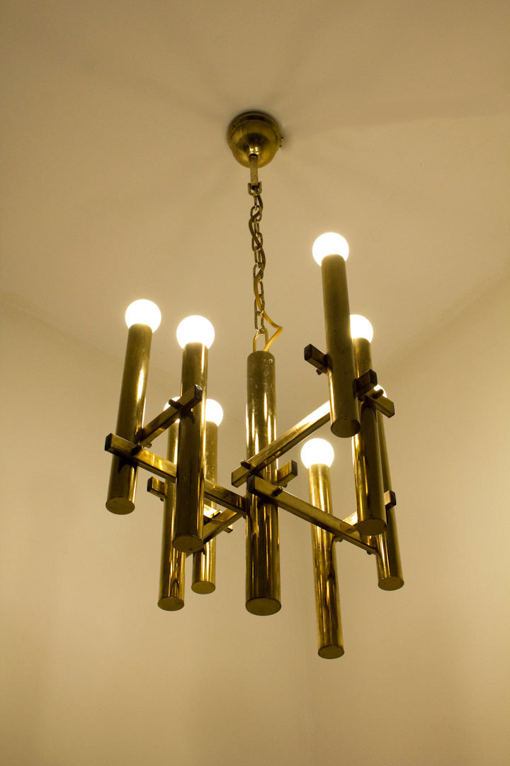 Midcentury Massive messing hanglamp / kroonluchter 'Sciolari'