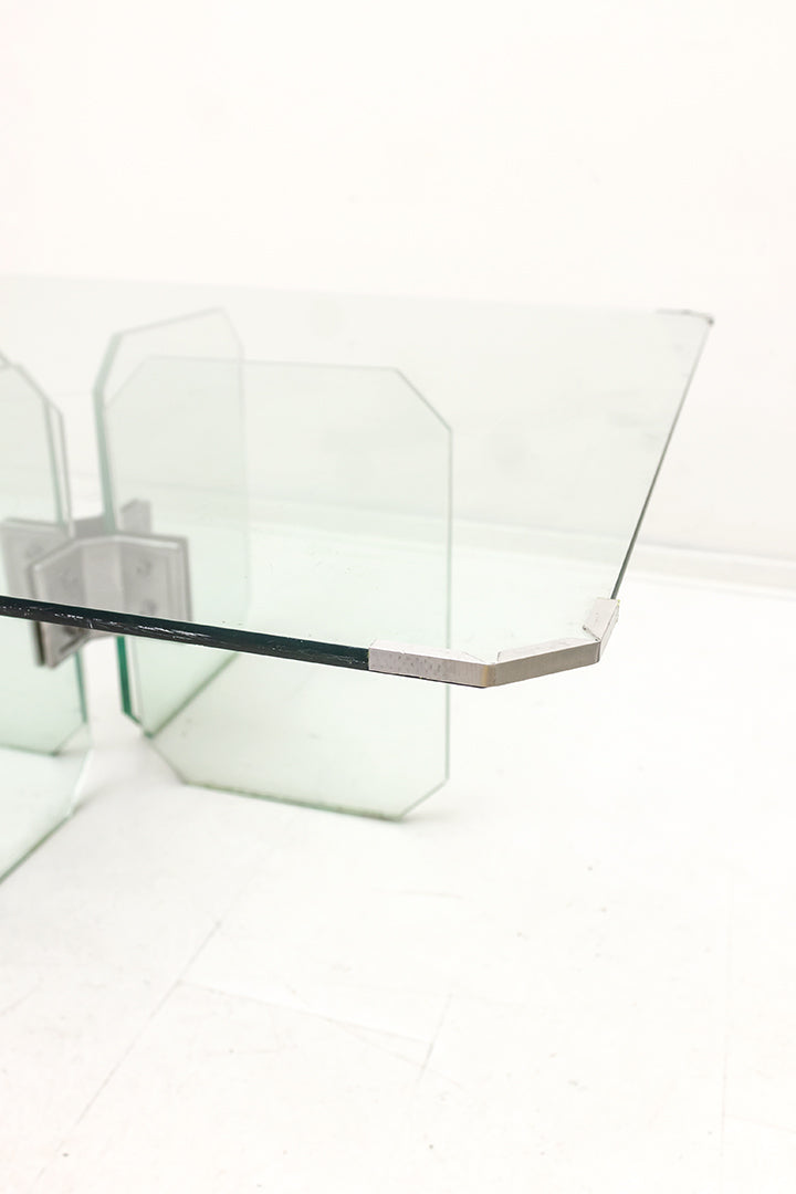 Minimalistische glazen salontafel jaren 80