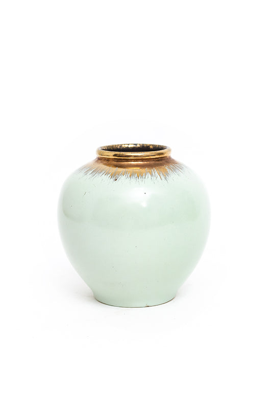 Mintgroen vaasje met gouden vegen vintage Ü-Keramik 359-12