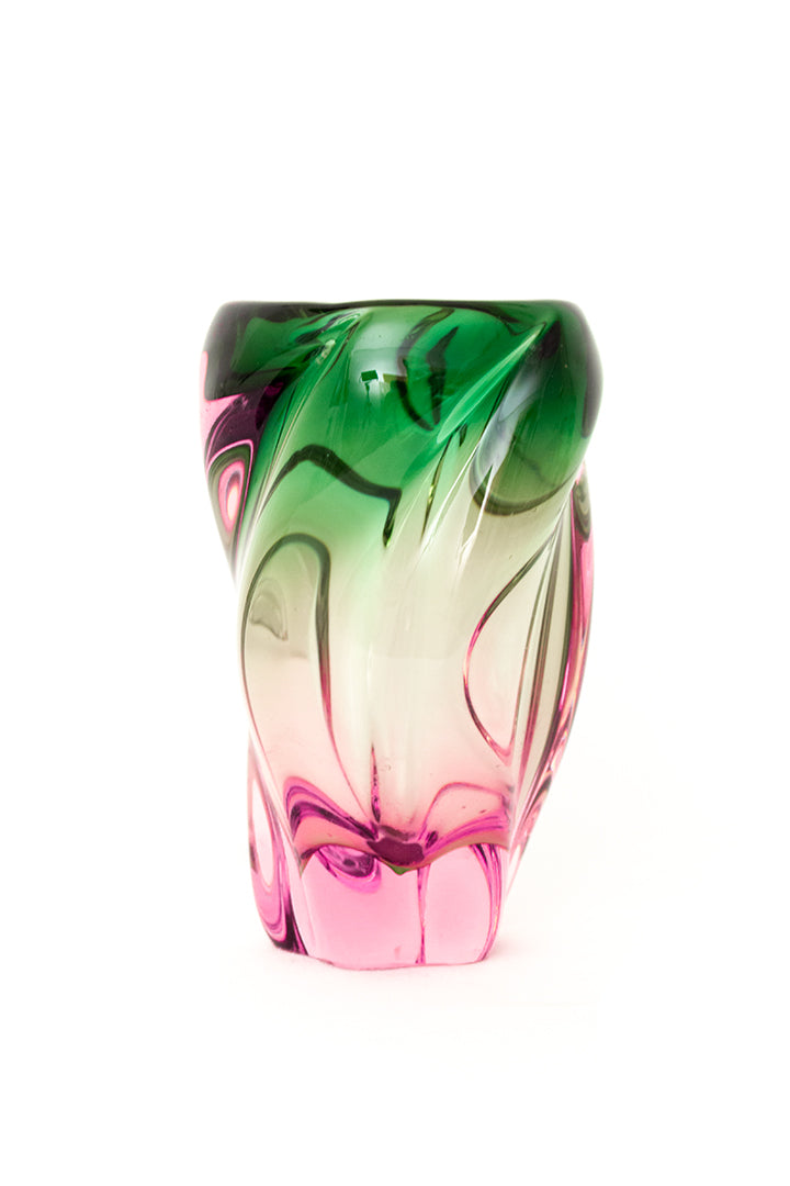 Murano glazen vaas met groen/roze swirl vintage