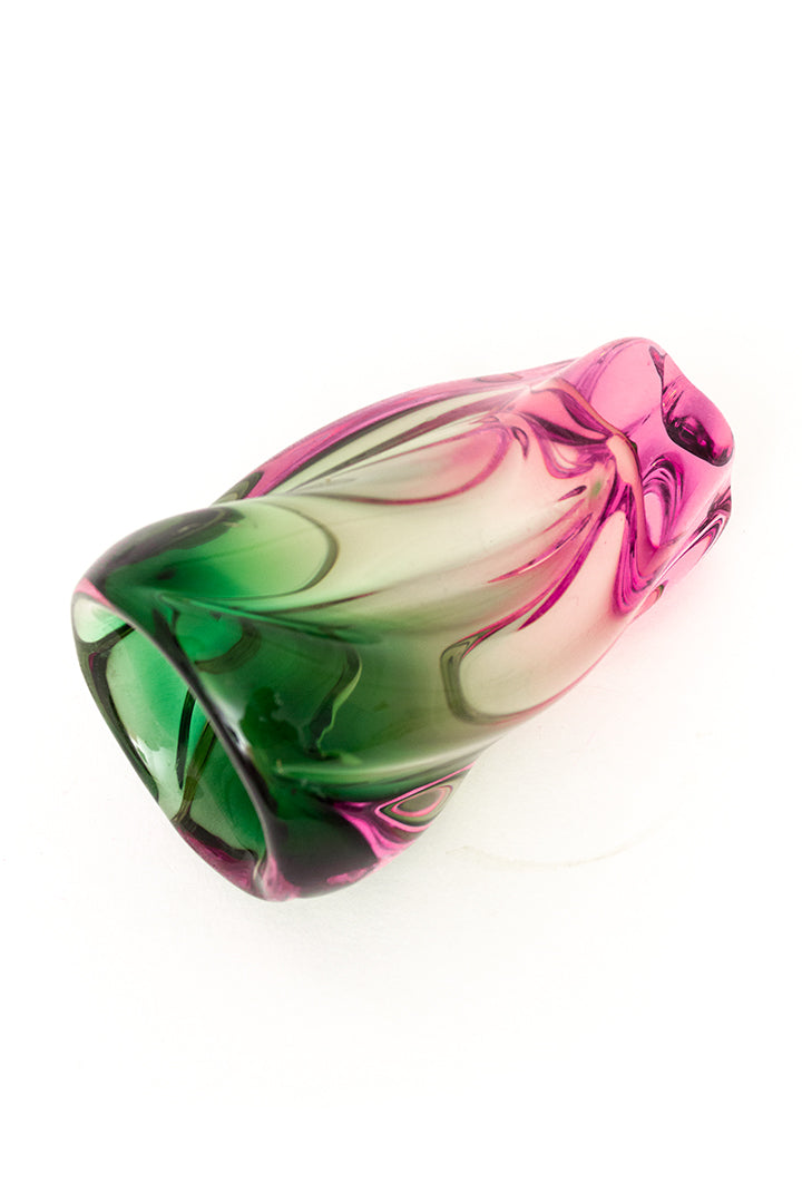 Murano glazen vaas met groen/roze swirl vintage