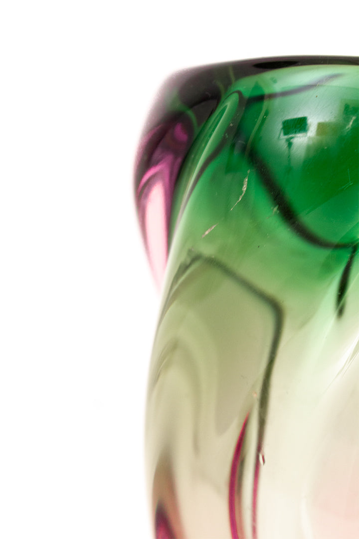 Murano glazen vaas met groen/roze swirl vintage